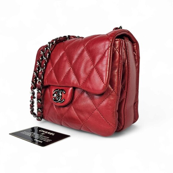 CHANEL CC Logo Mini Matelasse Double Chain Shoulder Bag Leather Red CC Quilted - Picture 5 of 16